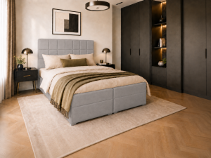 Łóżko boxspring NELA 160x200 z pojemnikami na pościel - monolith 84