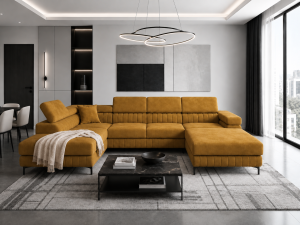 Narożnik VERONA U plamoodporny z funkcją spania – Monolith 48 – lewy